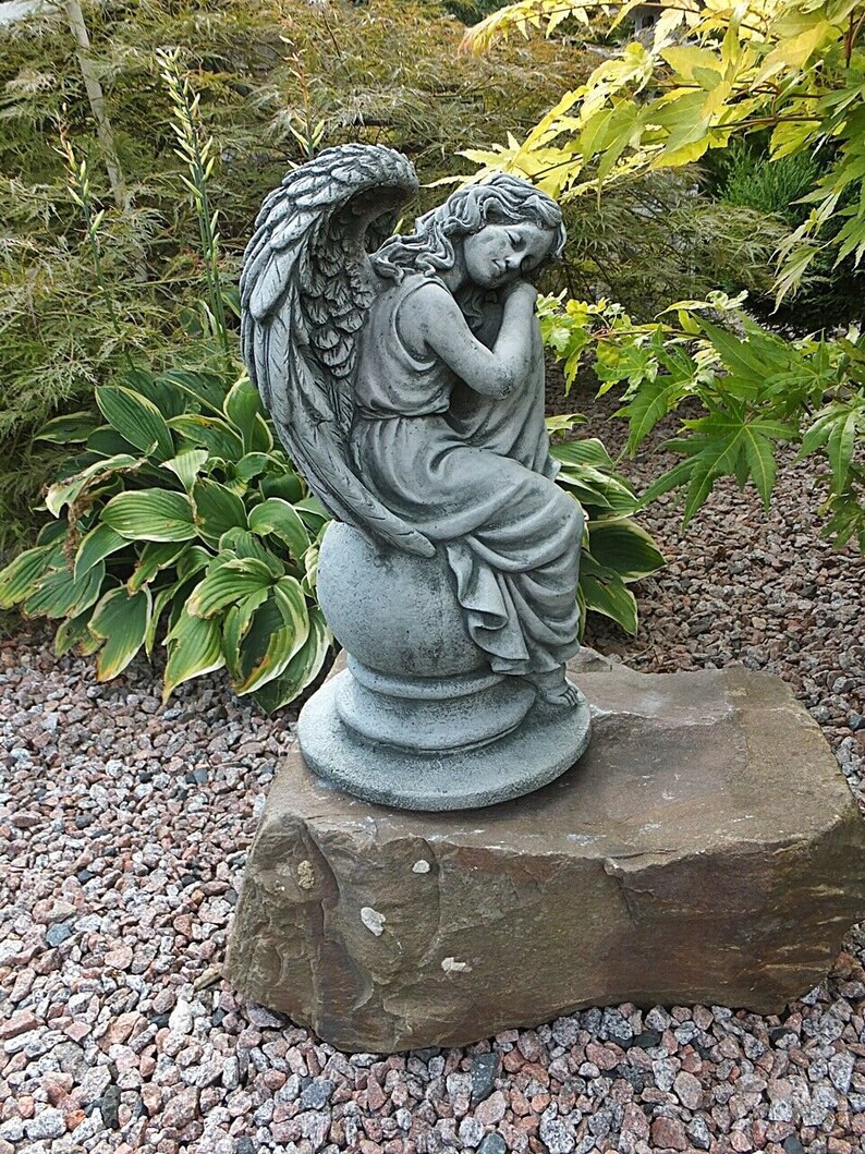 Solid Concrete Angel Garden Statue Memorial Antique Style Etsy