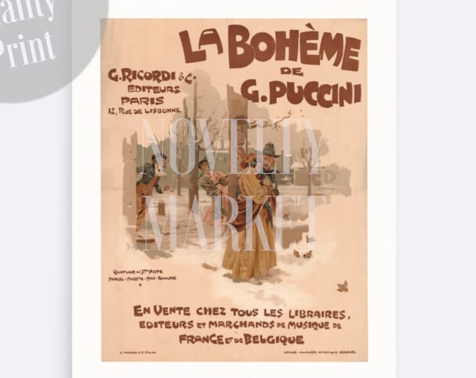 Impression d'opéra La Bohème (1895), affiche vintage française, affiche d'opéra, cadeaux d'opéra, cadeau pour amateur d'opéra, cadeau musique classique, cadeaux de théâtre