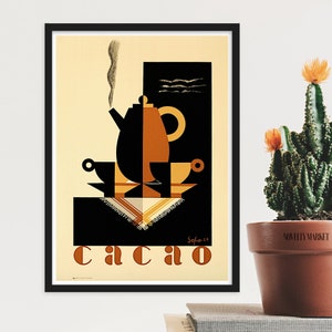 Cacao | Hot Chocolate Poster 1926, Vintage Poster Kitchen Decor, Coffee House Decor