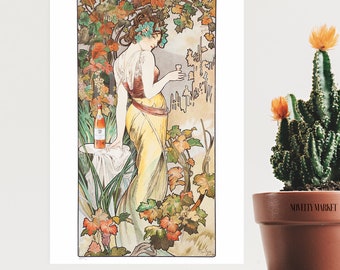 Mucha Cognac Bisquit Advertising Lady Flowers Vintage Poster Repro FREE SHIPPING