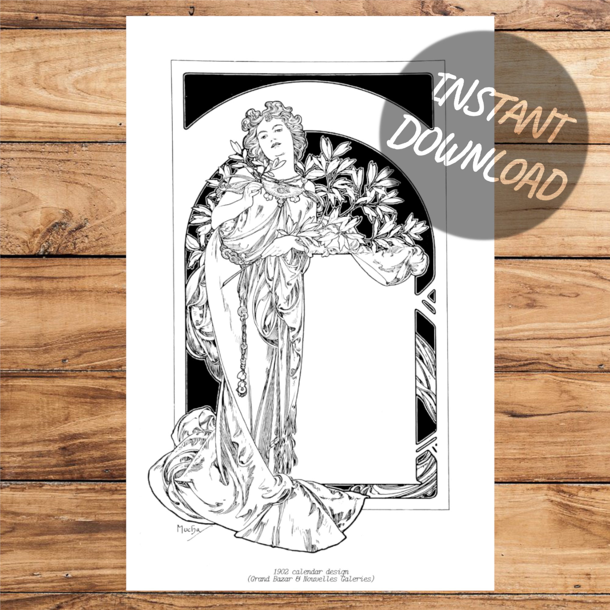 Alphonse Mucha Colouring Pages isolation Gift Quarantine - Etsy