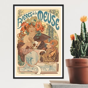 Manifesto della birra Art Nouveau (1897) di Alphonse Mucha, arte murale della cucina, stampa Art Nouveau