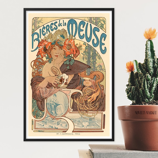 Jugendstil Bier Poster (1897) von Alphonse Mucha, Küchen Wandkunst, Jugendstil Print