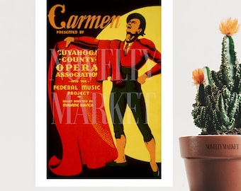 Carmen Opera Print (1939), Cartel de música clásica, Georges Bizet Vintage Opera Poster, Regalos de ópera, Regalo de música clásica, Opera Decor