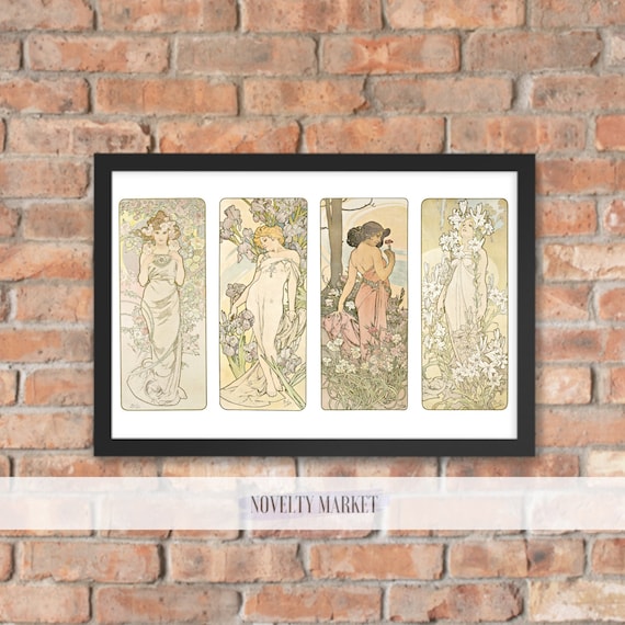 Alphonse Mucha 'The Flowers' Art Nouveau Poster: Floral Giclée Print