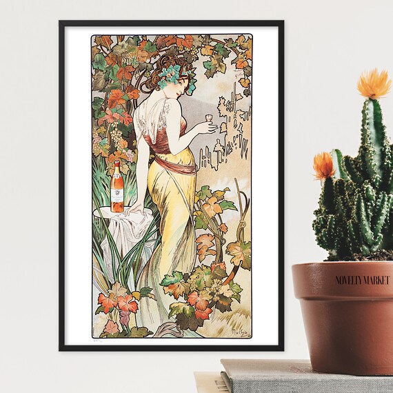 Alphonse Mucha Cognac Art Nouveau Print: Vintage Kitchen Restaurant Decor