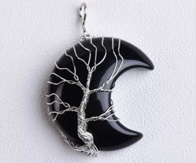 Crescent moon tree of life necklace