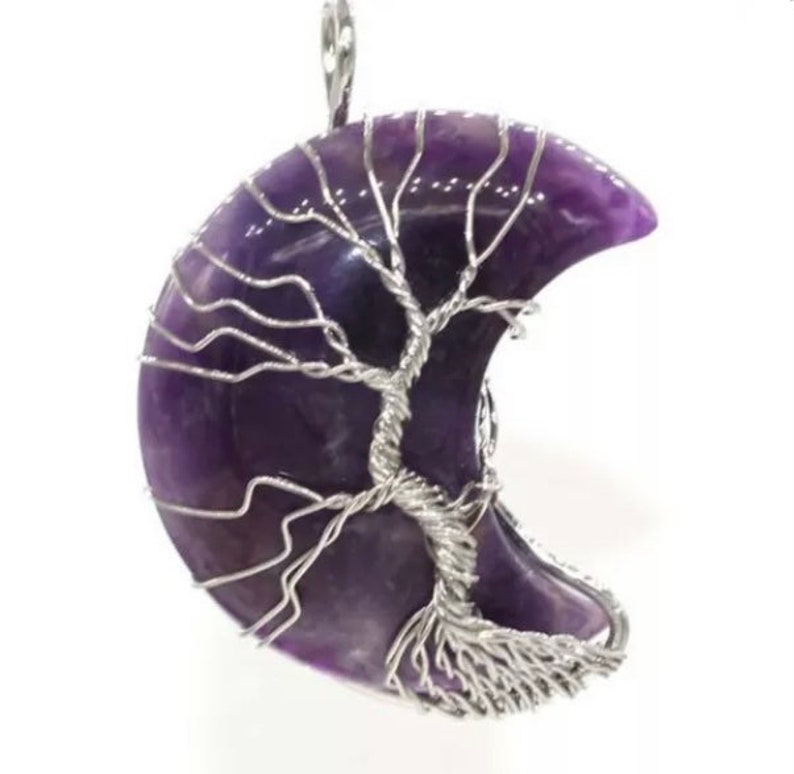 Crescent moon tree of life necklace