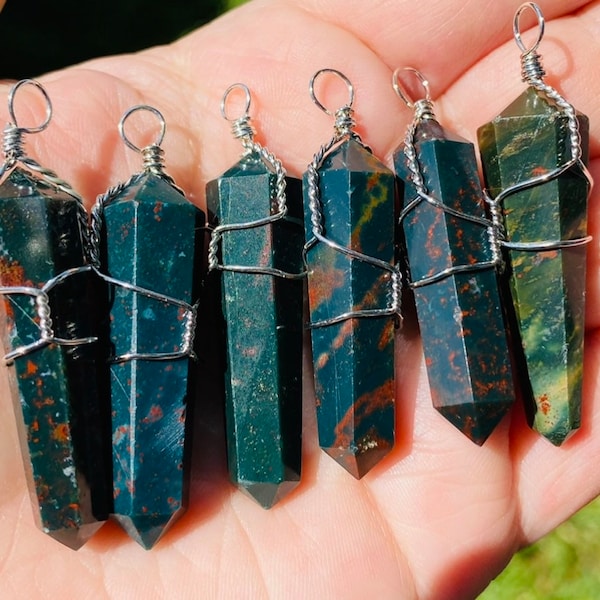 Bloodstone crystal pendant wire wrapped