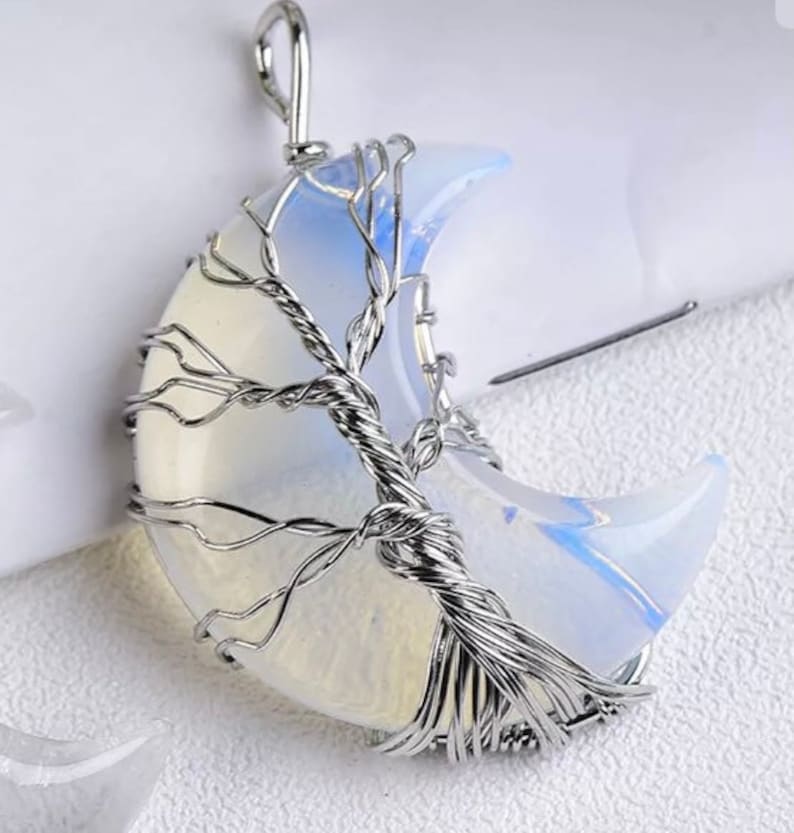 Crescent moon tree of life necklace