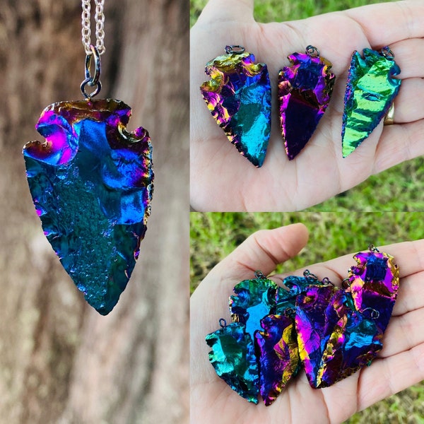 Rainbow Titanium Aura Quartz Arrow Head pendant