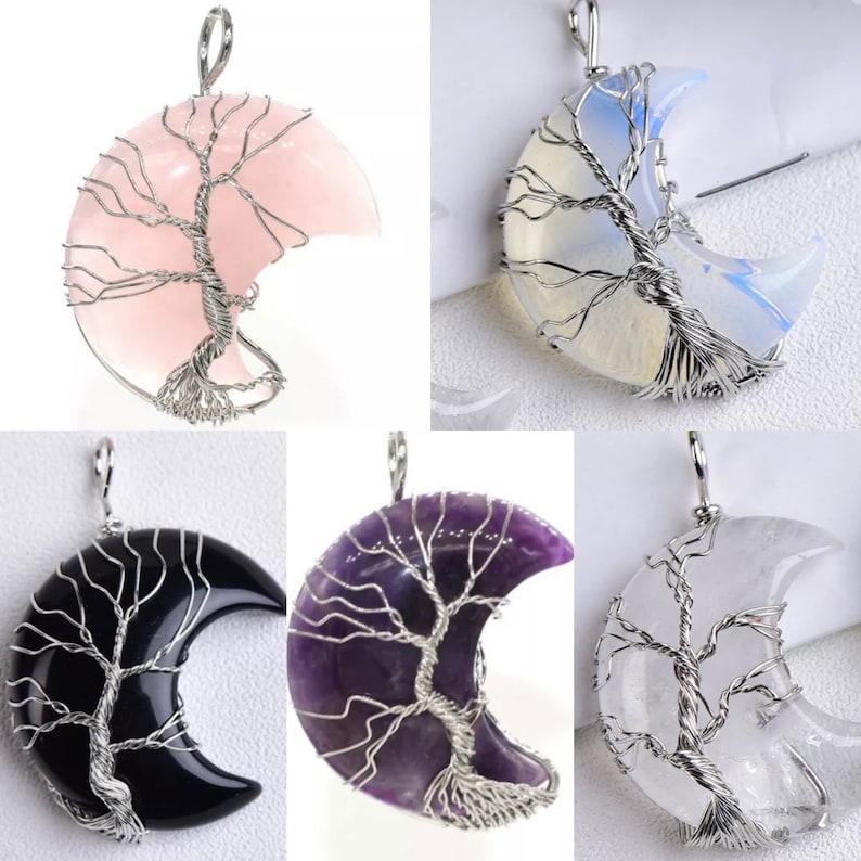 Crescent moon tree of life necklace