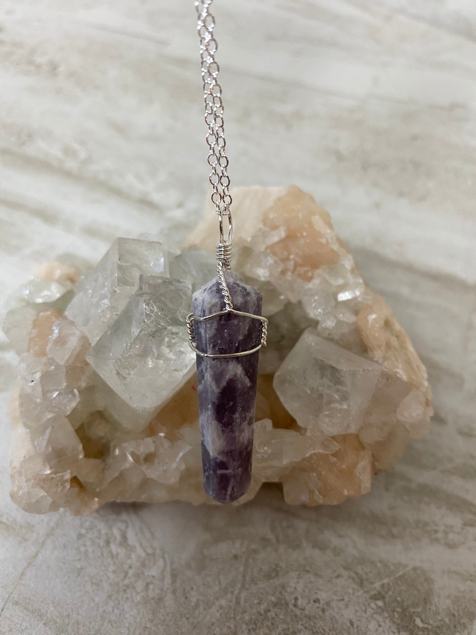 Lepidolite Necklace Wire Wrapped Etsy 