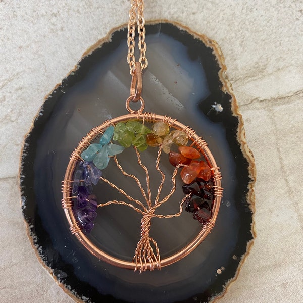 Tree of life necklace Chakra Rose Gold