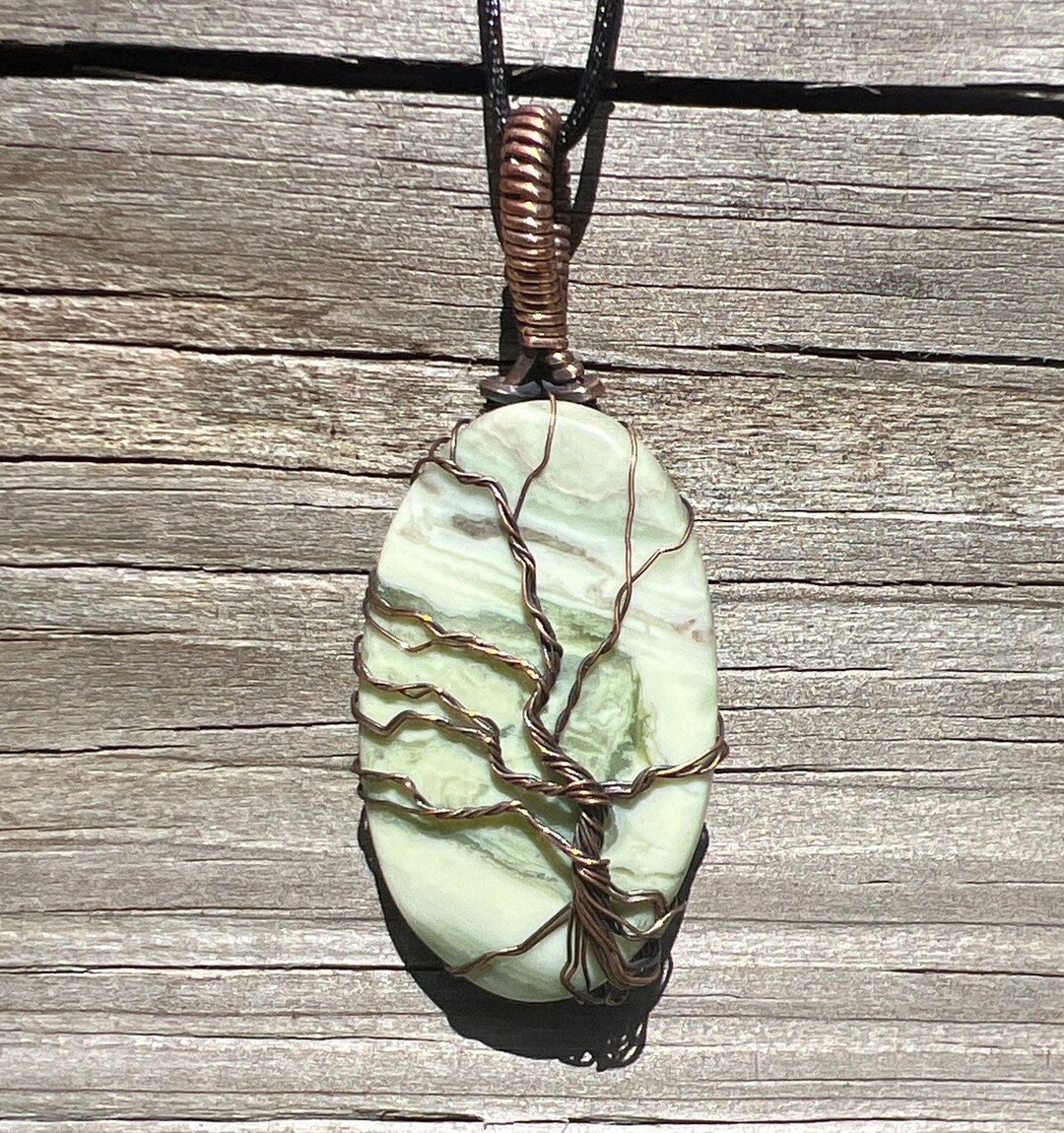 Petrified Wood Opal Wire Wrap Tree of Life, Pendant, Copper, Round