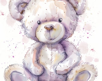 Watercolor Teddy Bear Nursery Wall Art Printable, Neutral Baby Room Decor, Cute Bear Nursery Print, Kids Room Wall Art Download
