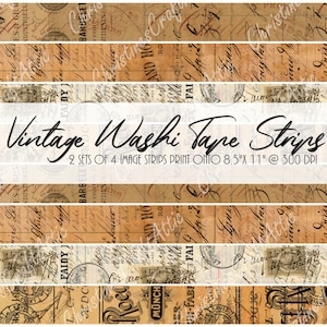 Vintage Washi Cinta imprimible, Diario basura Efeméride, Imprimibles, Scrapbooking, Proyectos de Artesanía, Arte Diario, Descarga Digital, Medios Mixtos