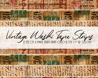 Vintage Washi Tape Printable, Junk Journal Ephemera, Printables, Scrapbooking, Craft Projects, Art Journaling, Digital Download, Mix Media