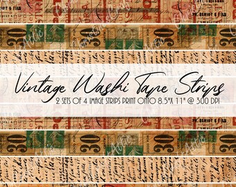 Vintage Washi Tape Strips, Junk Journal Ephemera (Digital Download)