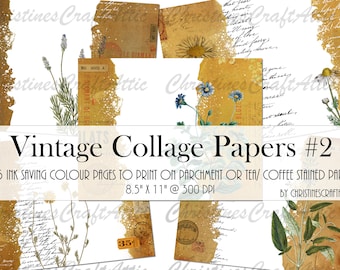 INK SAVING KIT #2- Vintage Collage Papers Digital Junk Journal Kit, Printables, Ephemera, Digital Download, Art Journaling, Mixed Media