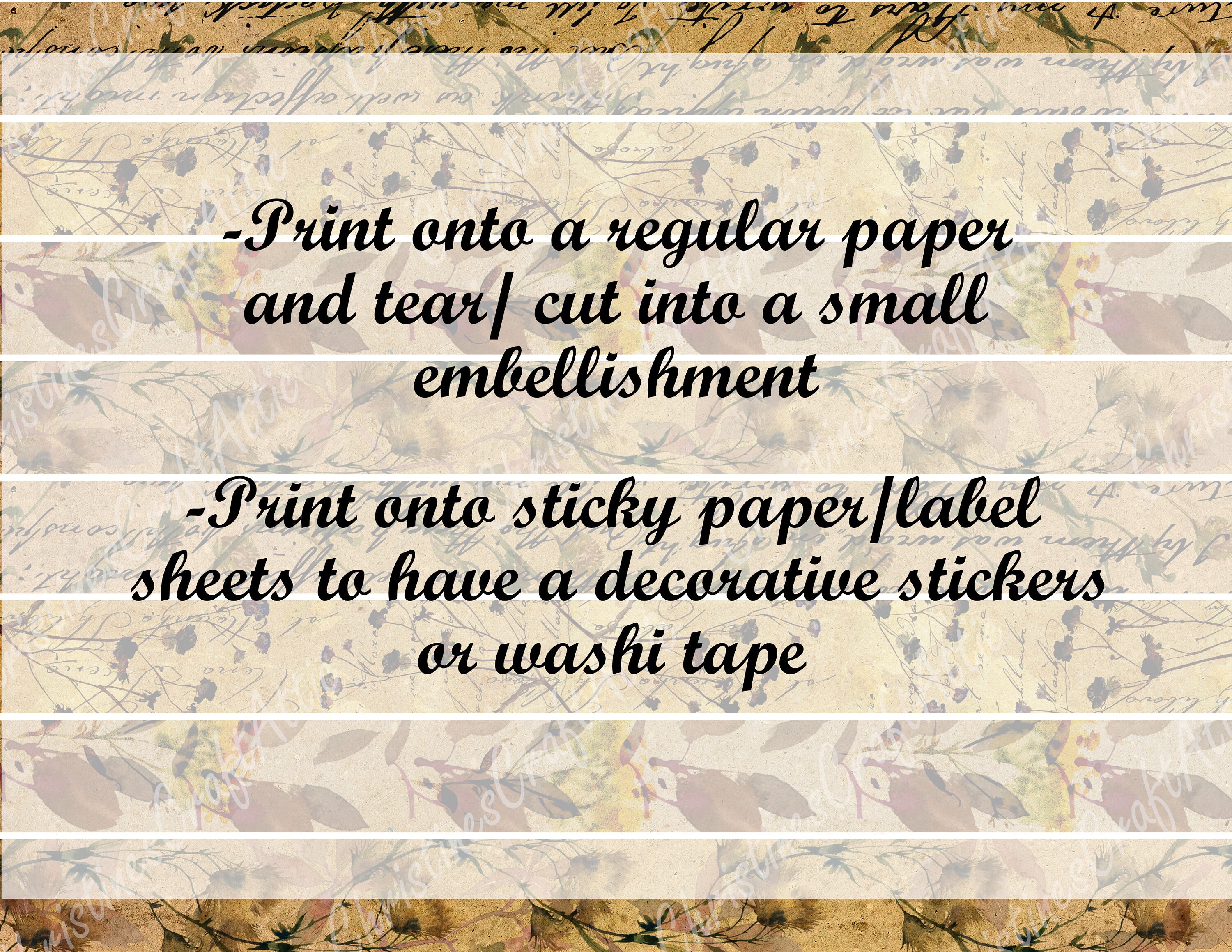 Vintage Floral Washi Tape Strips, Junk Journal Ephemera (digital ...