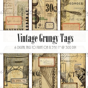 Vintage Grungy Tags- Digital Junk Journal Kit, Printables, Art Journal Ephemera, Scrapbooking, Digital Download, Mixed Media, Embellishment