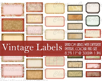Vintage Labels - Digital Junk Journal Kit, Printables, Art Journal Ephemera, Scrapbooking, Digital Download, Mixed Media, Embellishments