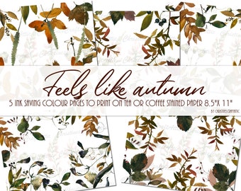 INK SAVING KIT- Autumn Floral Junk Journal Papers Digital , Printables, Art Journal Ephemera, Scrapbooking, Digital Download, Mixed Media