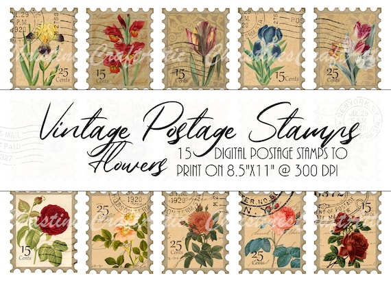 Vintage Postage Stamps Flowers Printables Junk Journal - Etsy