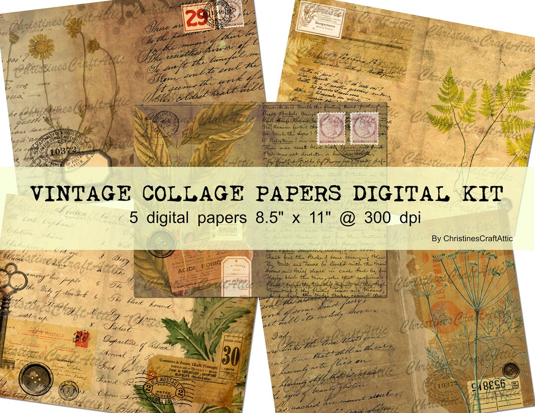 Vintage Ephemera Collage Paper Set – Junk Journal Kit (digital Download ...