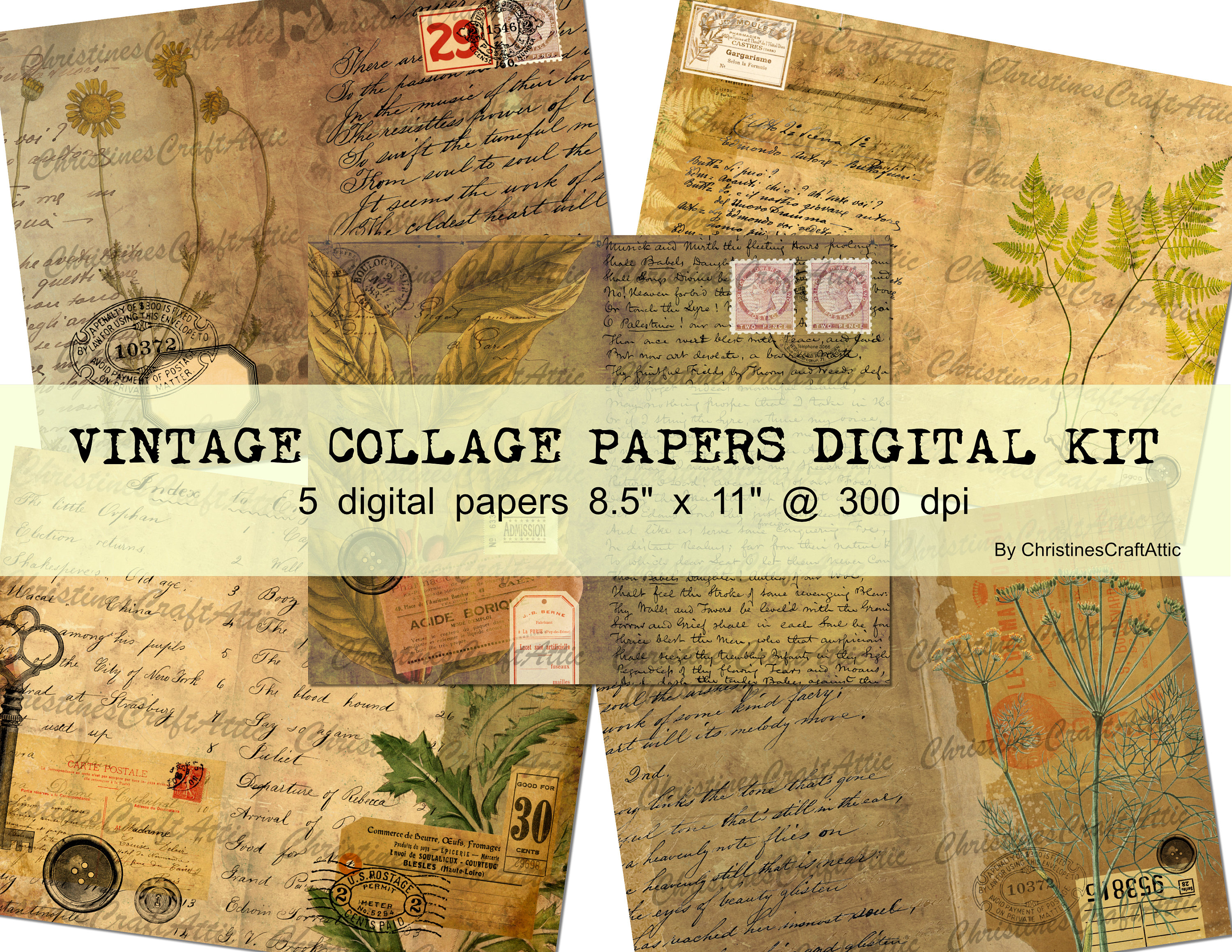 Vintage Ephemera Collage Paper Set – Junk Journal Kit (digital Download ...