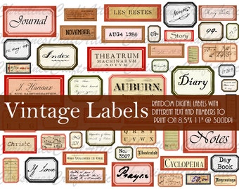 Vintage Labels - Digital Junk Journal Kit, Printables, Art Journal Ephemera, Scrapbooking, Digital Download, Mixed Media, Embellishments