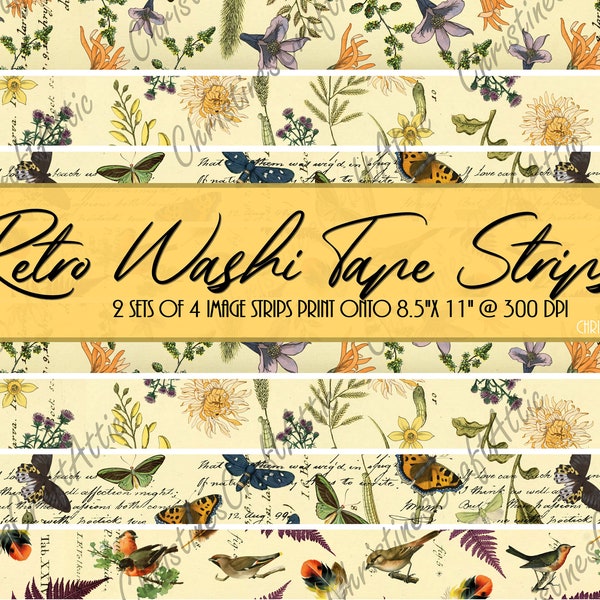 Vintage Floral/ Nature Washi Tape Printable, Junk Journal Ephemera, Printables, Scrapbooking, Art Journaling, Digital Download, Mixed Media