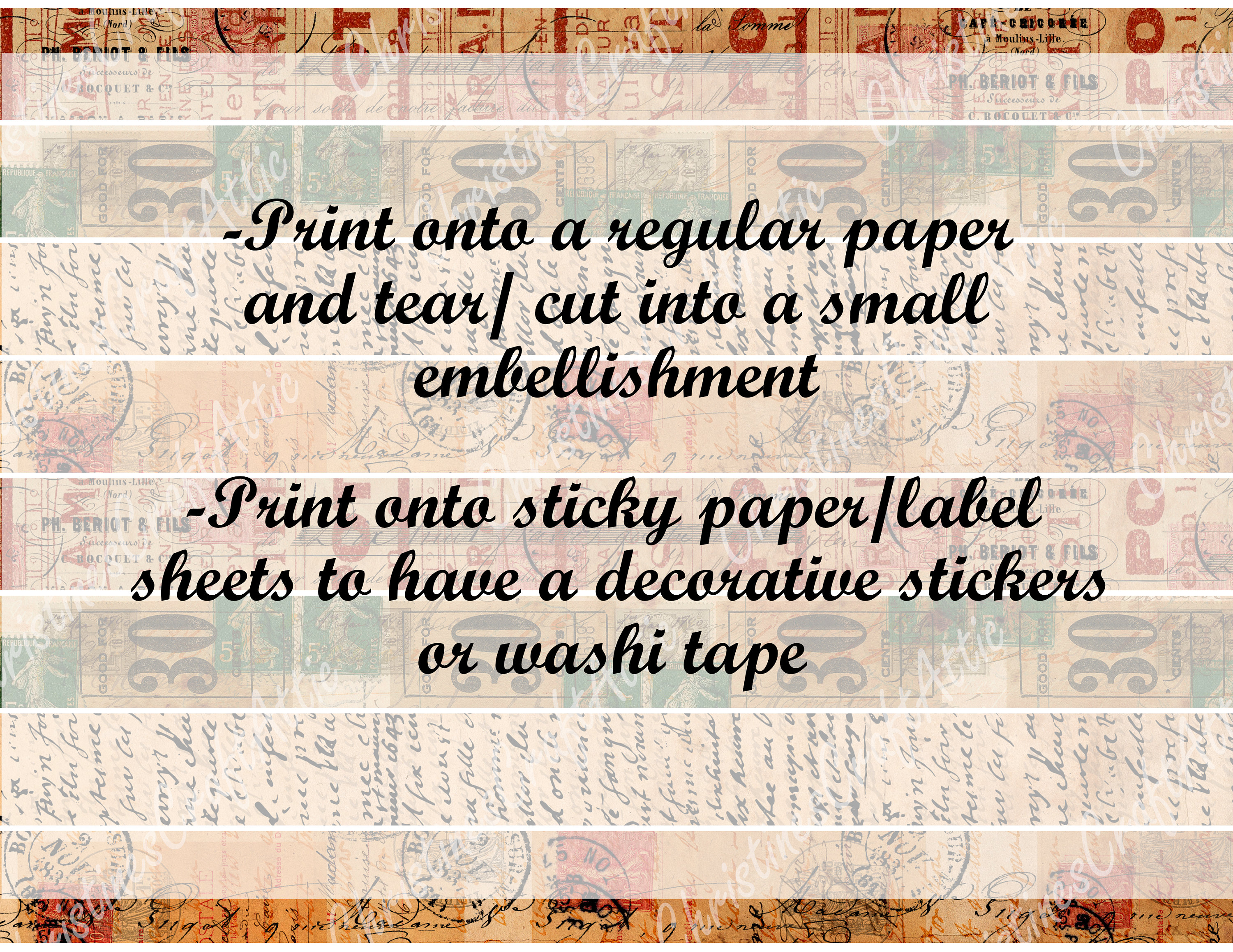 Vintage Washi Tape Printable, Junk Journal Ephemera, Printables ...
