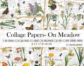 Floral Collage Papers – Ink Saving Junk Journal Ephemera (Digital Download)
