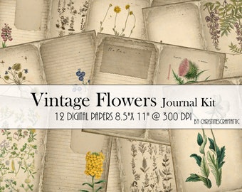 Vintage botanisk skräpjournalkit – Blommiga ephemerapapper (digital nedladdning)