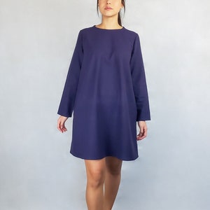 A-Line dress with pockets and long sleeves / Basic linen dress / Above-the-knee dress / Minimal clothes / Linen clothes women / Casual image 1