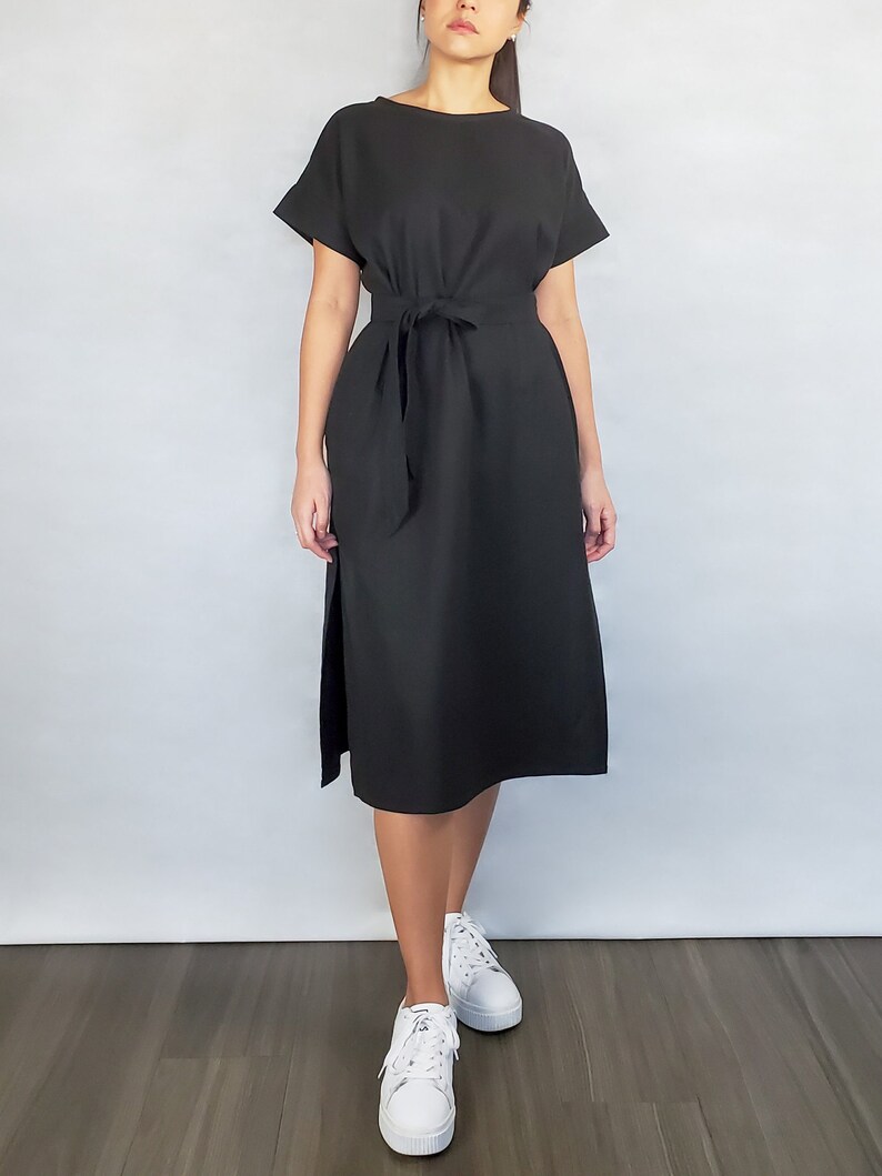 Linen Midi Dress Relaxed Fit With Side Slits