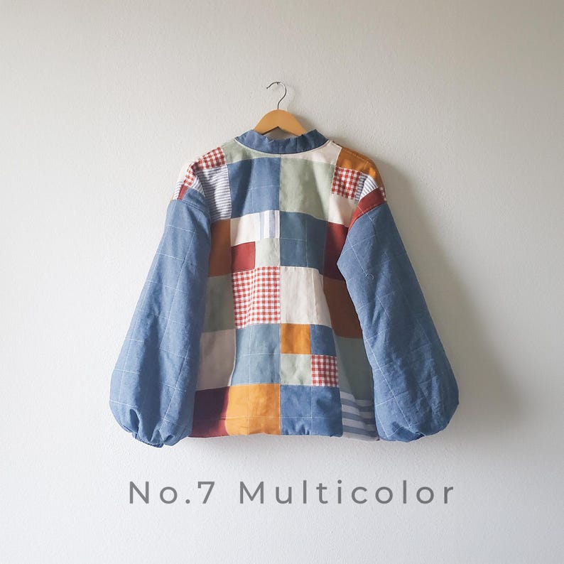 Patchwork Rib Jacket Patchwork Quilted Jacket With Puffed Sleeves, Hanbok-inspired Front-tie ...