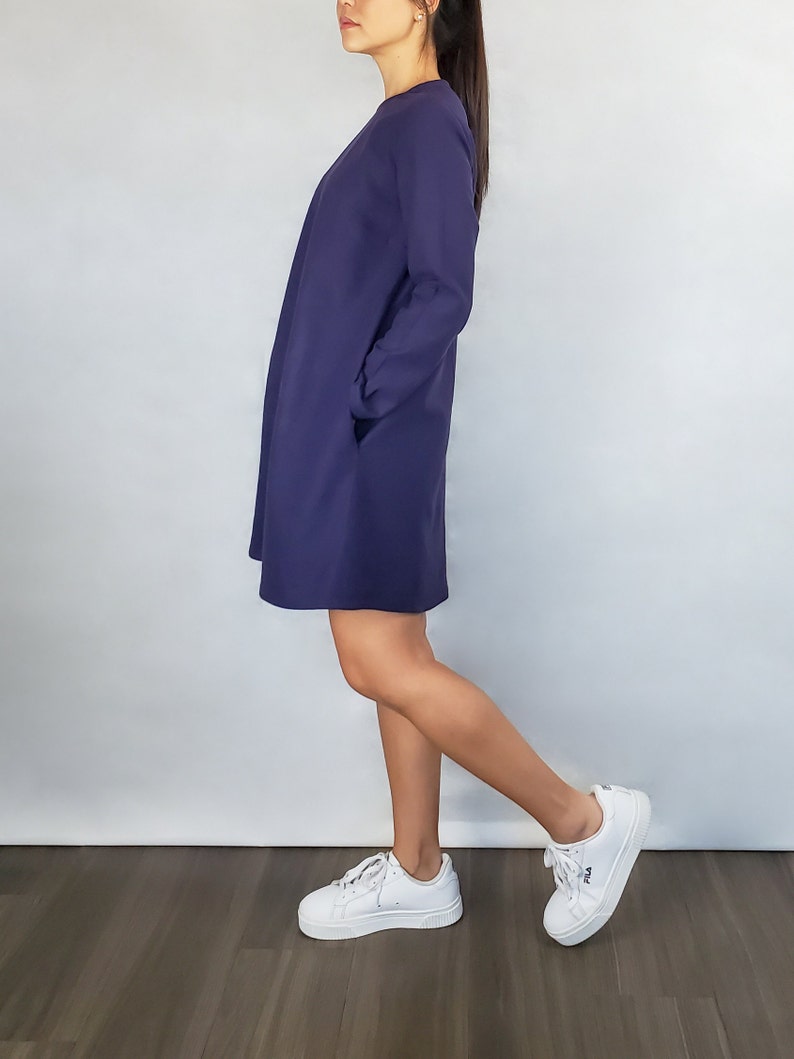 A-Line dress with pockets and long sleeves / Basic linen dress / Above-the-knee dress / Minimal clothes / Linen clothes women / Casual image 4
