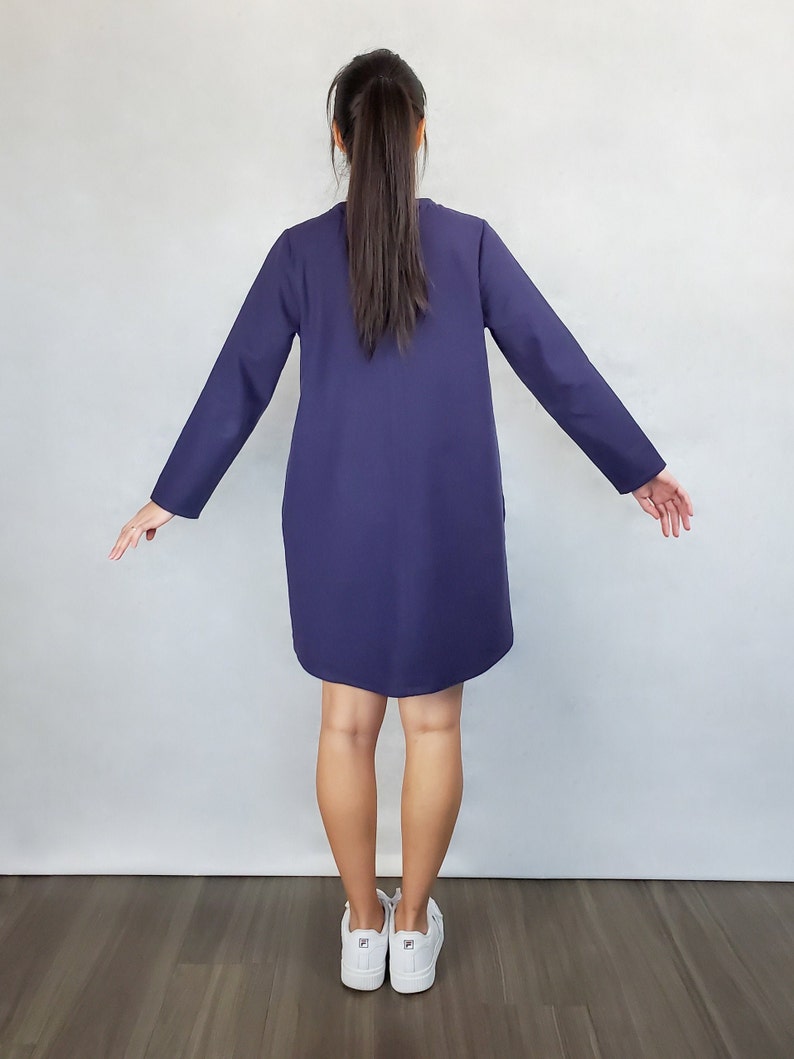 A-Line dress with pockets and long sleeves / Basic linen dress / Above-the-knee dress / Minimal clothes / Linen clothes women / Casual image 3