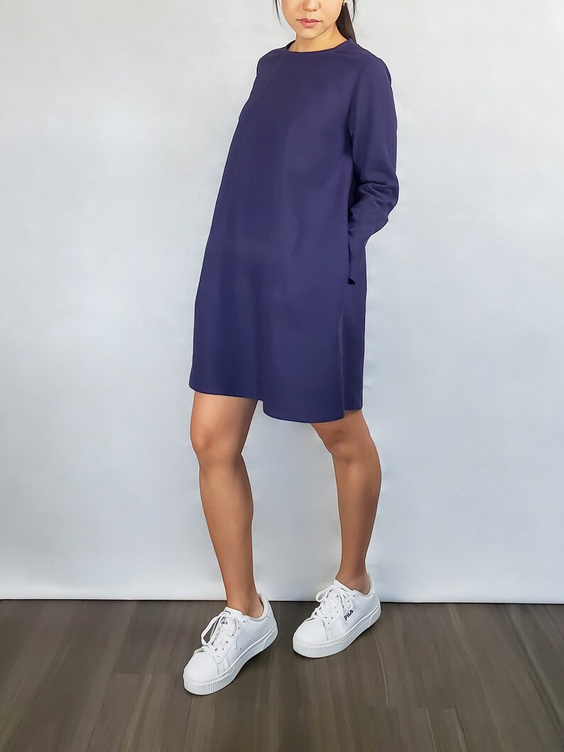 A-Line dress with pockets and long sleeves / Basic linen dress / Above-the-knee dress / Minimal clothes / Linen clothes women / Casual image 2