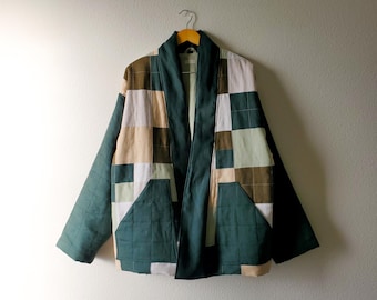 Men's Hanten Jacket - Patchwork, Kimono style, Quilted Jacket, Sustainable and handmade coat