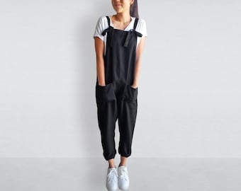 Leinen-Overalls für Damen / lässiger Damen-Jumpsuit / Leinen-Latzhose / Leinen-Strampler / minimalistische Kleidung / lockere Hose / Boho-Kleidung