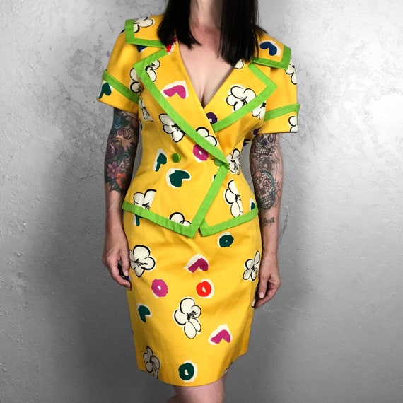 Vintage 1980s Ungaro Parallele Paris Yellow Floral