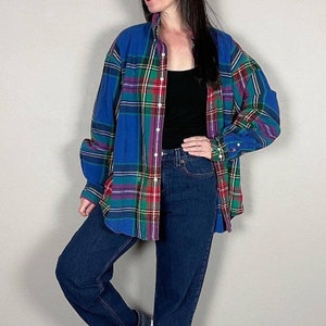 Vintage 90s GAP Blue Plaid Shirt Shacket Gender Neutral | Unisex | Men&#39;s Extra Large