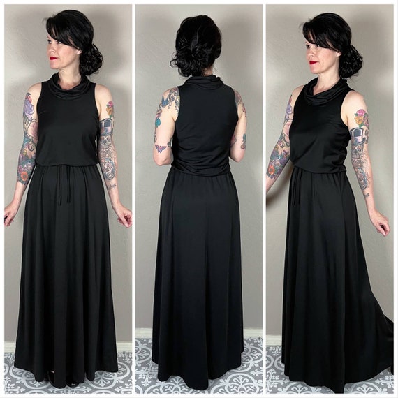 Vintage 1970s Black Sleeveless Cowl Neck Maxi Dress by Terri Juniors California XS S Juniors Etsy Australia
