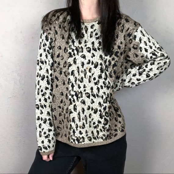Vintage 1980s Leopard Metallic Sweater