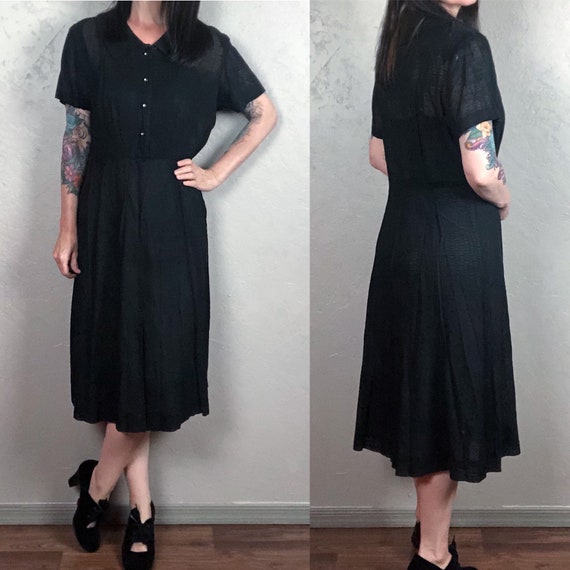 Vintage 1940s Sheer Textured Black Dress