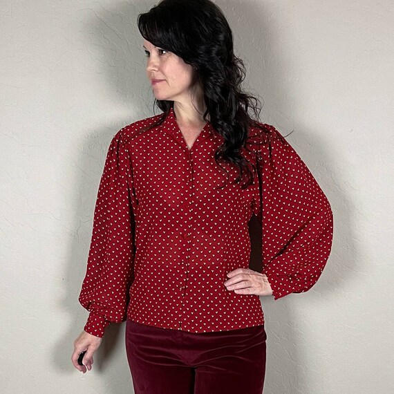 Vintage 1970s Red Floral Chiffon Balloon Sleeve Blouse by Chaus Small Medium Etsy